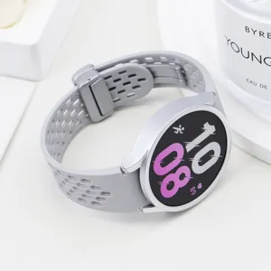 Grey silicone magnetic mesh watch strap and hollow PC case replacement accessory.