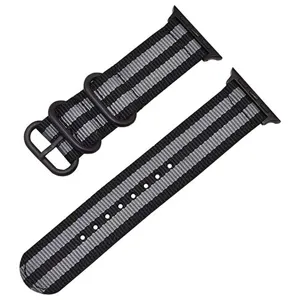 Cinturino di ricambio in nylon compatibile con Apple Watch, a righe nere e grigie resistente.
