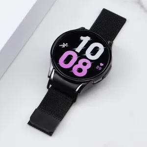 Black Milanese magnetic metal watch strap with TPU hollow protective case for smart watch.