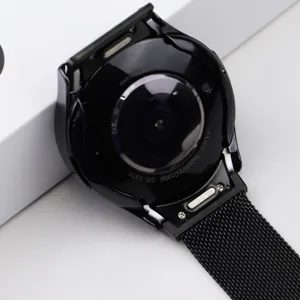 Compatible with Samsung Watch 6 Classic Milanese metal strap and protective case accessory.