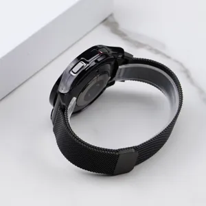 Black magnetic metal Milanese watch band and TPU hollow protective case for smart watch.
