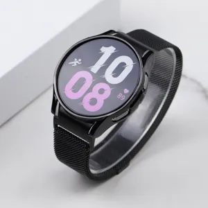 Black magnetic metal mesh watch strap and protective case replacement for smartwatches.