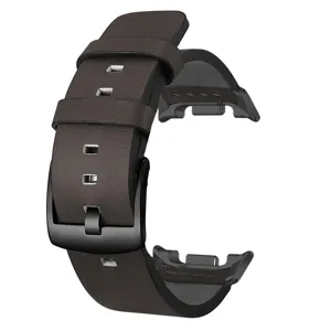 Cinturino per orologio in pelle marrone scuro di ricambio con fibbia in metallo nero e adattatore.