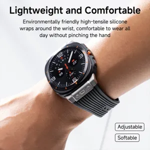 Silicone replacement watch band with durable metal connector for daily smart watch use.