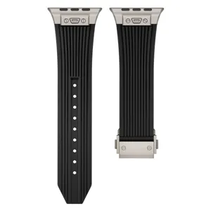 Bracelet de montre en silicone de remplacement avec boucle déployante en métal pour Apple.
