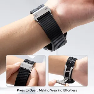 Replacement silicone watch strap with stainless steel deployment clasp for smart watch outdoor sports