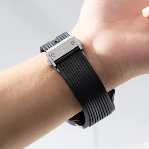 Silicone watch strap with metal end links and steel deployant clasp for Samsung Watch Ultra 47mm.