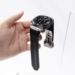 Replacement silicone watch strap with stainless steel folding clasp for smartwatch 47mm