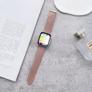 Cinturino in pelle con motivo litchi e fibbia pieghevole magnetica per Apple Watch, rosa.
