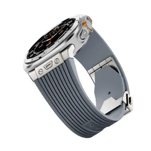 Silicone watch strap with metal folding clasp and connector compatible with Samsung Watch Ultra 47mm.