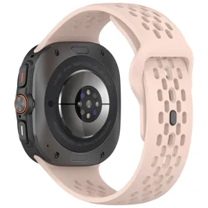Silicone watch strap for Samsung Galaxy Watch Ultra, breathable pink sports band.
