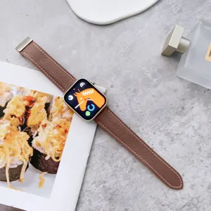 Cinturino per orologio in pelle con motivo litchi marrone fibbia pieghevole magnetica apple