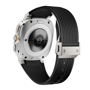 Silicone replacement watch strap with stainless steel folding clasp compatible with Samsung Galaxy Watch.