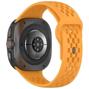 Silicone watch strap for Samsung Galaxy Watch Ultra, breathable perforated design detail.