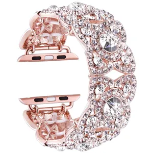 Rose gold rhinestone four-petal flower Apple Watch band compatible with series 8 7 6 SE