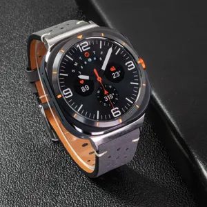 Perforated Leather Watch Band Compatible With Smart Watch Ultra Stitched Breathable Strap