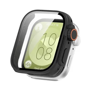 Coque de protection noire en PC avec verre trempé pour accessoire de montre connectée.