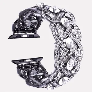 Metal rhinestone watch band replacement compatible with Apple watch series, sparkling bling.
