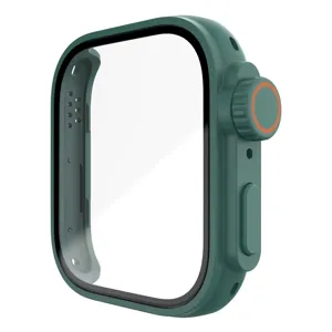 Coque de protection en PC vert avec verre trempé protecteur d'ecran pour montre style sportif