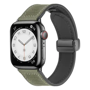 Cinturino in pelle e silicone con fibbia pieghevole magnetica compatibile con Apple Watch.