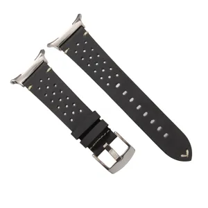 Black leather perforated watch strap compatible with Samsung Galaxy Watch Ultra, breathable band.