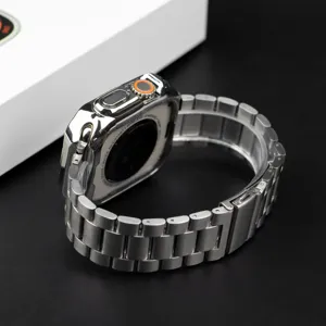 Cinturino in metallo in acciaio e custodia protettiva in TPU compatibile per Apple Watch Ultra.