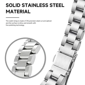 Correa de reloj de acero inoxidable, pulsera metálica de precisión con cierre plegable.