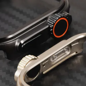 Metal protective case detail shot for smart watch, zinc alloy material, rugged ultra style design.