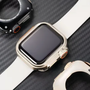 Detailed view of zinc alloy metal protective watch case in ultra style with white strap accessory.