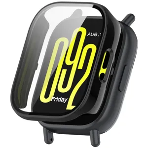 Coque de protection pour Redmi Watch 5 Active avec verre trempé intégré, finition noire.