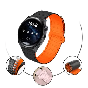 Details of two-tone silicone magnetic loop watch strap, showing secure closure and fit.