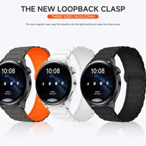Silicone magnetic loop watch strap replacement for universal 20mm and 22mm smartwatches