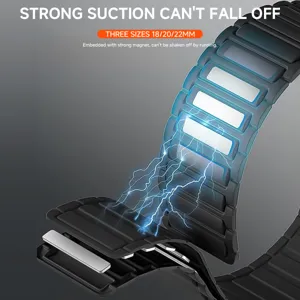Magnetic silicone watch band detail view, flexible loop strap with strong magnet closure.