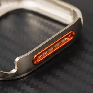 Close-up detail view of the zinc alloy metal protective case, highlighting precise cutouts.