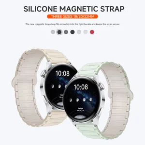Silicone magnetic watch strap replacement band compatible with multiple smartwatch sizes.