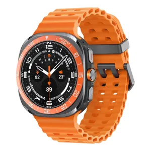 Bracelet de montre en silicone orange et anneau de lunette en métal pour smartwatch 47mm.
