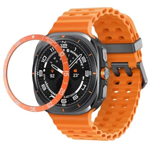 Set de bague de lunette en métal et bracelet orange compatible pour Galaxy watch ultra 47mm.