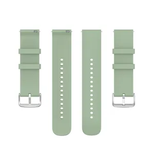 Universal silicone watch strap replacement band in light green with silver metal buckle details.