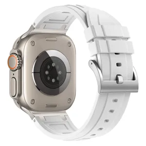 Cinturino per orologio in silicone e custodia di ricambio vista dettagliata, bianco.