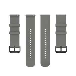 Silicone watch strap detail view, universal replacement band with black buckle and quick release.