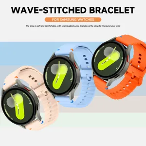 Silicone watch strap showcasing wave-stitched design in multiple vibrant colors.