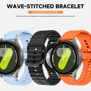 Wave-stitched silicone watch strap compatible with Samsung smartwatches, soft and durable.