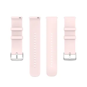Pink silicone watch strap detail, universal 20mm 22mm replacement band with silver buckle.