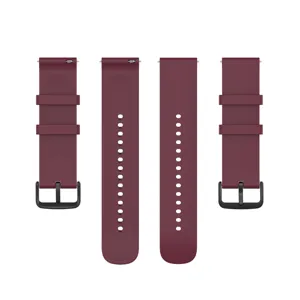Maroon silicone watch strap, smooth round end replacement band for smart watch details.