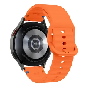 Orange silicone ripple watch strap 20mm replacement band compatible with smartwatches.