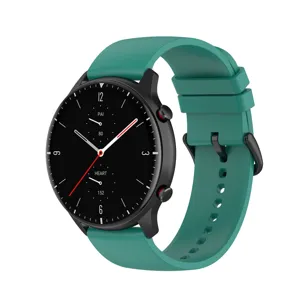 Green silicone watch strap detail close up view, smooth round end replacement band for smartwatch