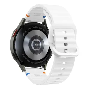 Detailed view of the white silicone watch strap featuring a 20mm width and wavy design.
