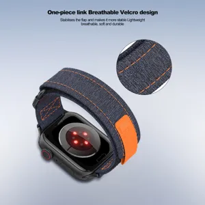 Canvas loop strap detail view for Apple Watch Ultra 8 7, breathable velcro fabric design.