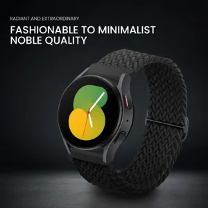 Close-up detail of black nylon loop smartwatch strap with adjustable slider buckle.
