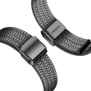 Premium black stainless steel watch band with double security clasp for smartwatches.